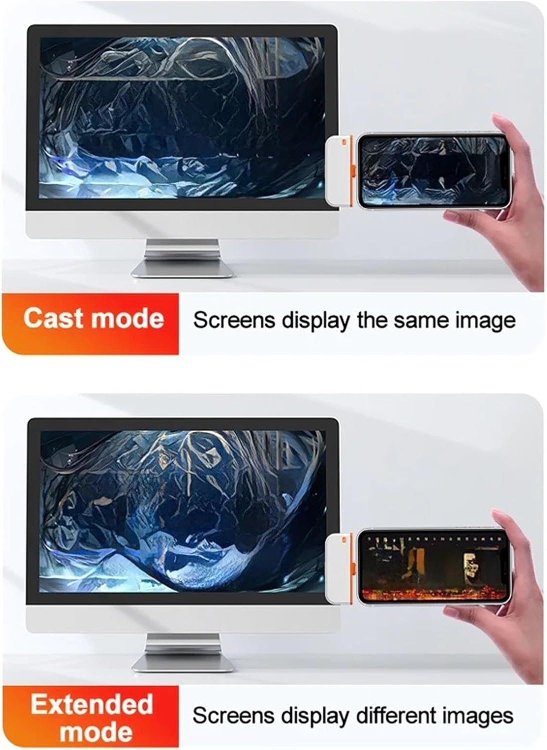 Wireless Display Adapter Type C to HDMI, 4K Decode Input 1080P Output with 50M Range and Dual Connection Modes for Screen Mirroring
